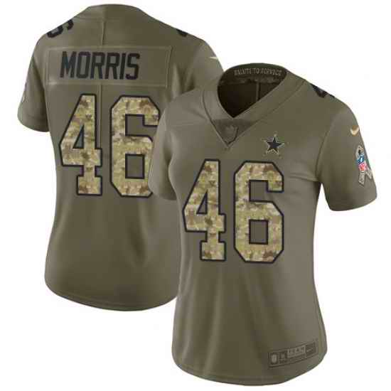 Nike Cowboys #46 Alfred Morris Olive Camo Womens Stitched NFL Limited 2017 Salute to Service Jersey